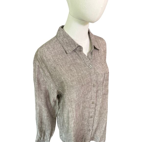 Athleta 100% Linen Button Down Shirt Taupe Gray Small NWT - Picture 6 of 9